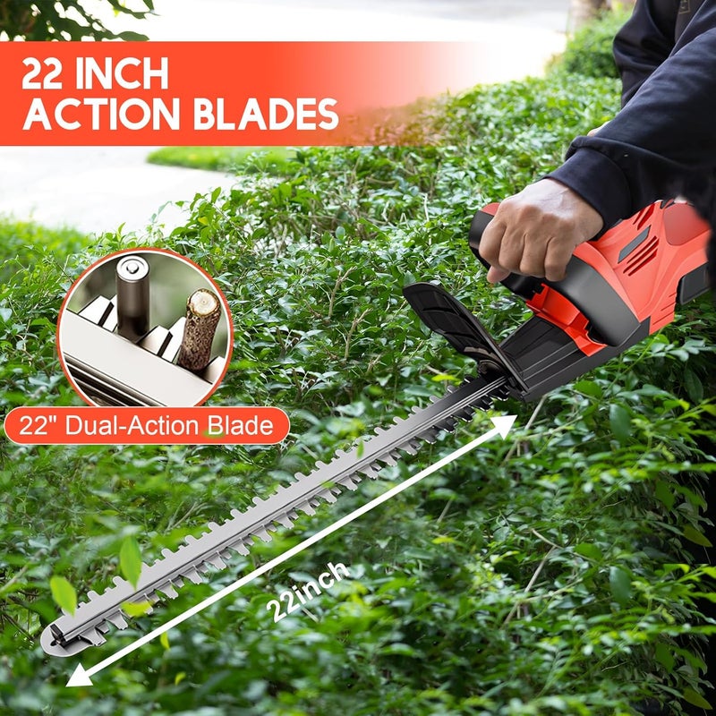 ALSO GO 22’’ Cordless Hedge Trimmer, 24V Electric Shrub Trimmer, Bush Trimmer Cordless with 2 PCS 3.0Ah Rechargeable Battery and Charger, Electric Handheld Bush Clipper for Garden, Lawn - Image 2